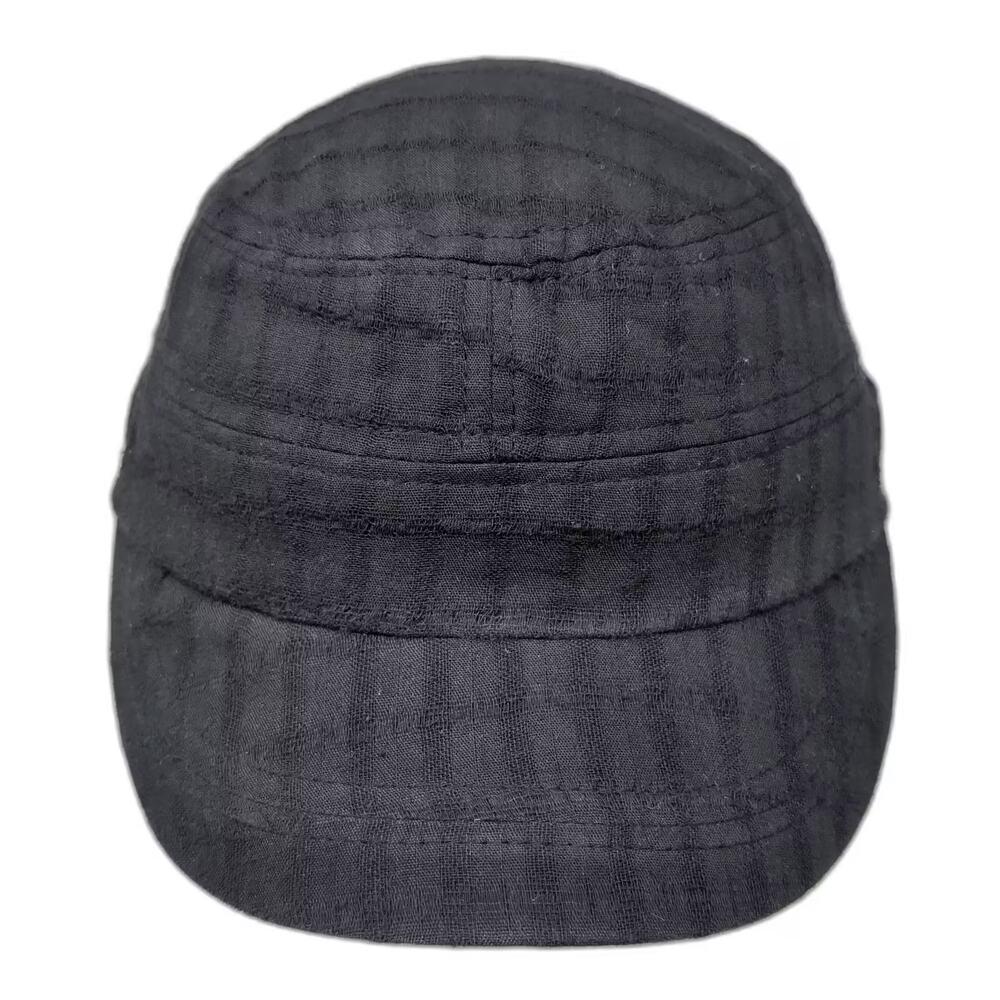 Scala Pronto Army Cap Black Gold Hat Cotton Square Textured Buttons One Size